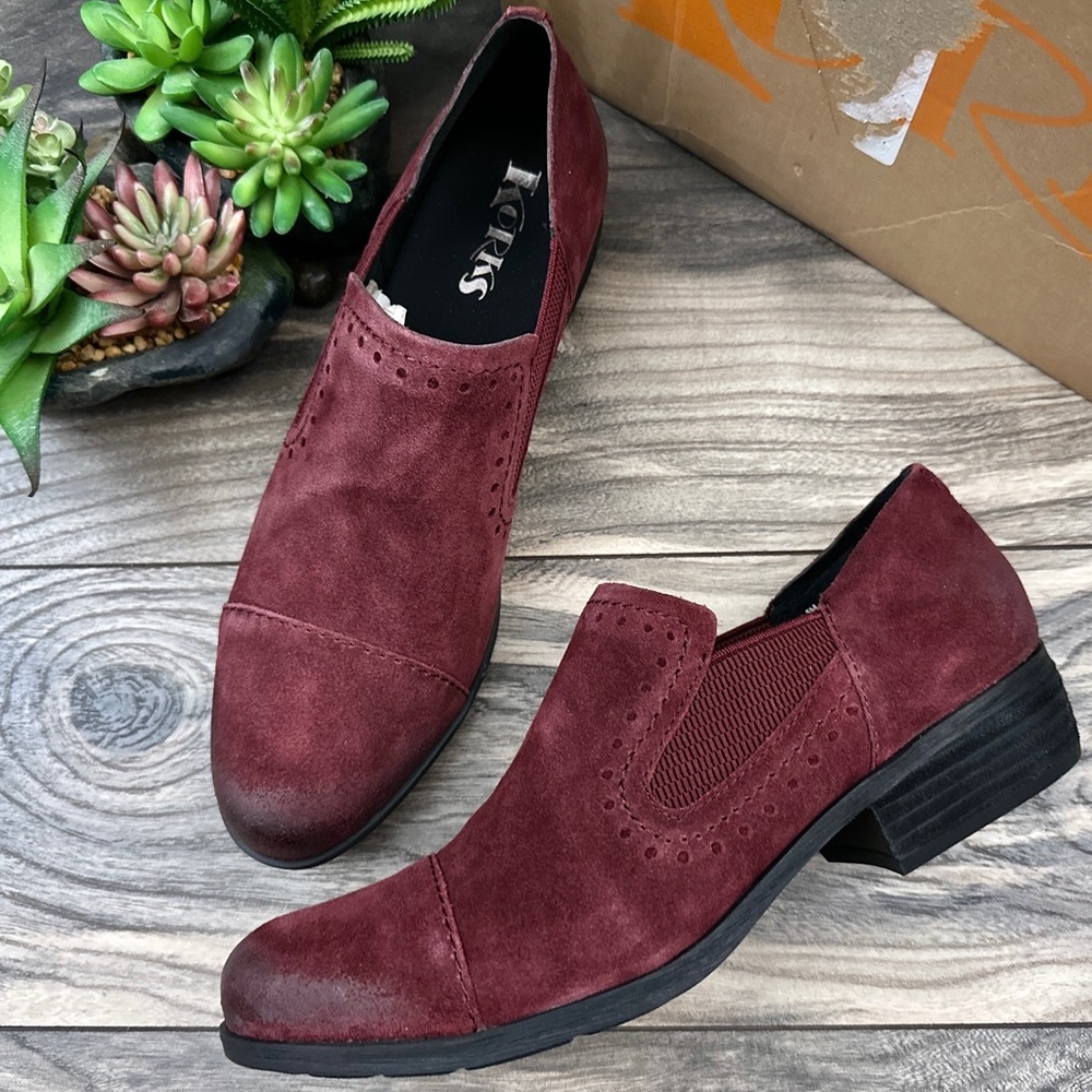 Korks Gertrude Preppy Shootie Brogue Loafer Suede Toe Cap Preppy Burgundy 8.5M